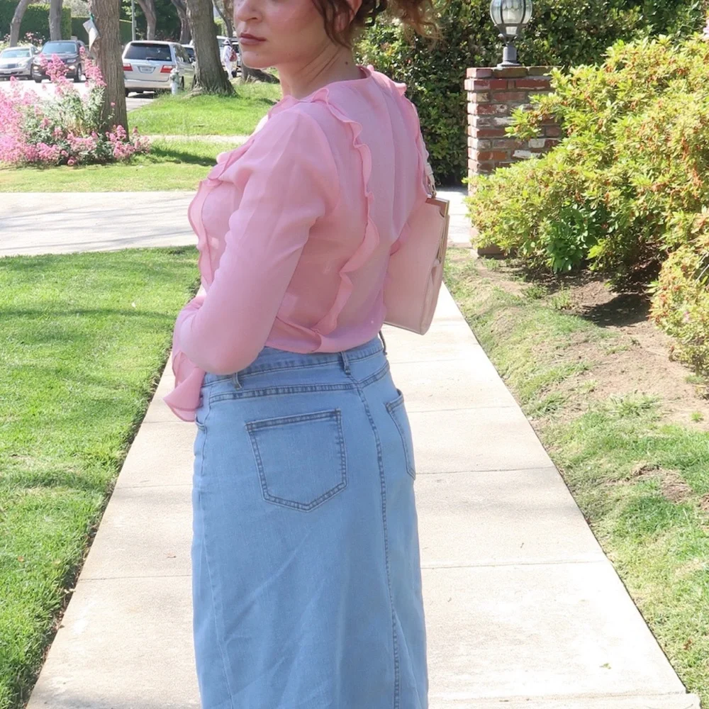 Pink Sheer Long Sleeve Top